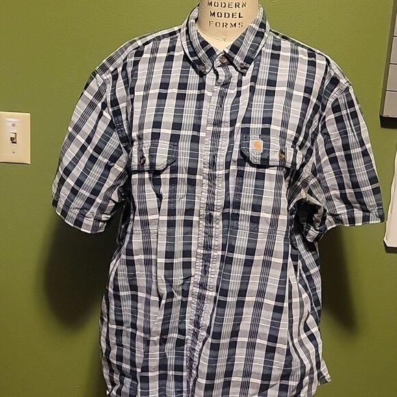 Carhartt Relaxed Fit Blue Gray Plaid Button Casual Shirt Size 2XL India - Picture 1 of 4